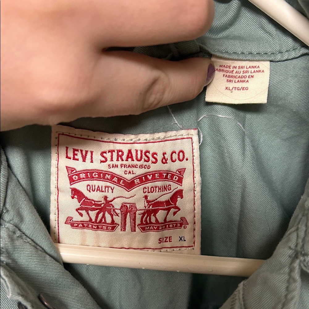 Levi's Sage Green Button-Front Utility Jumpsuit - Picture 2 of 9